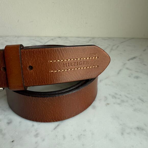 Tommy Hilfiger Brown Leather Belt Preppy Classic Size 38 - Picture 3 of 7
